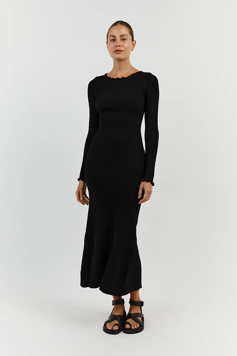 SOPHIA BLACK SLEEVED MIDI DRESS | DISSH