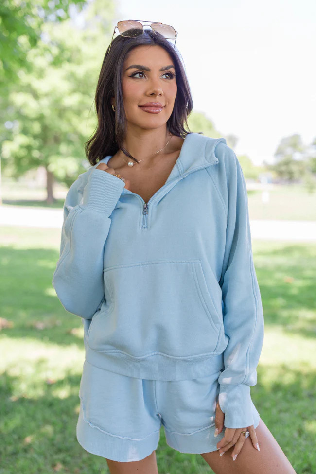Learn As You Go Blue Acid Wash Quarter Zip | Pink Lily