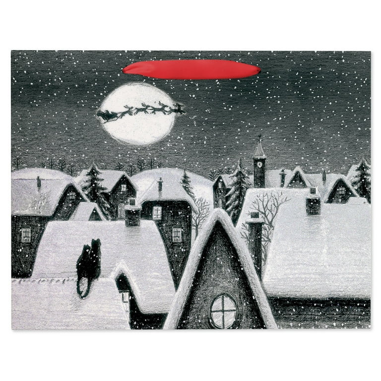 American Greetings 12.75 in. Large Christmas Black Gift Bag, Winter Scene (1-Count) | Walmart (US)