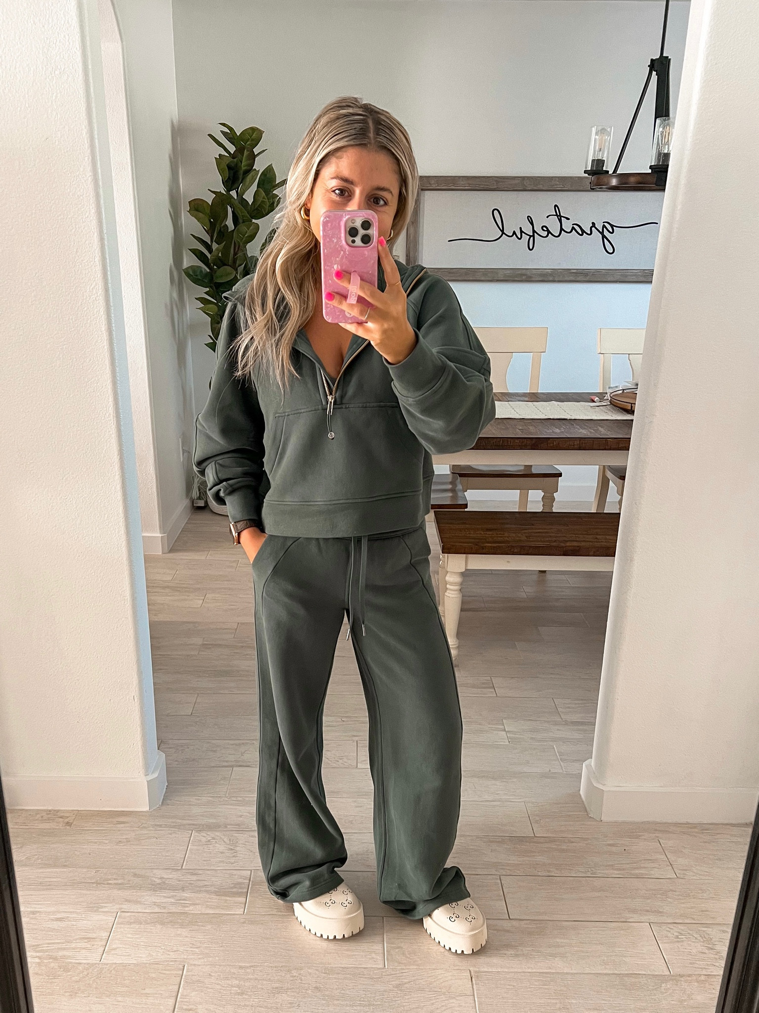 Lululemon set! Love this color for fall!
Lululemon scuba hoodie size xs/s
Wide leg pants size 2
Gucci shoes true to size and comfy 
Fall outfit 
Fall sets 

#LTKshoecrush #LTKunder100 #LTKunder50