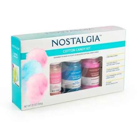 Nostalgia FSCC8 Cotton Candy Party Kit with 3 Flavors of Flossing Sugars, Reusable Cones, Cotton Can | Walmart (US)