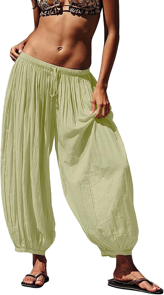 Senllen Women Linen Blend Baggy Pants Elastic Waist Lightweight Breathable 2026 Summer Casual Boh... | Amazon (US)