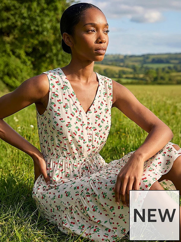 Roman Petite Cherry Tie Waist Dress - Ivory | Very (UK)