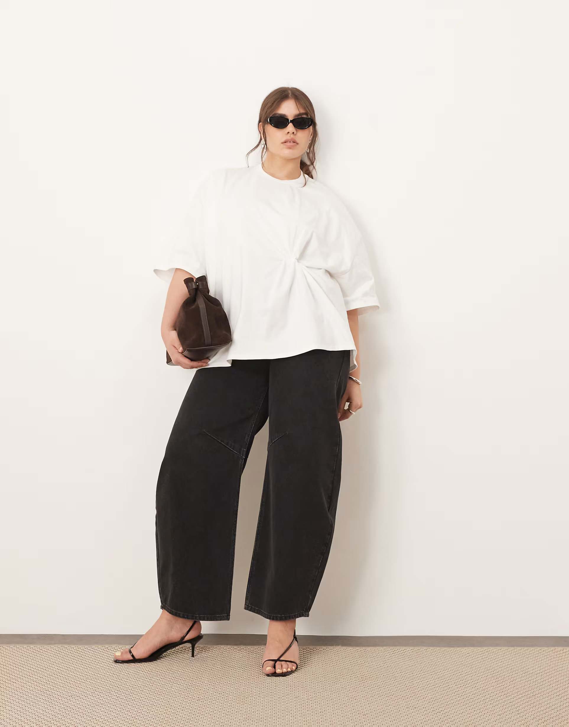 ARRANGE Curve jersey knot detail t-shirt in white | ASOS (Global)