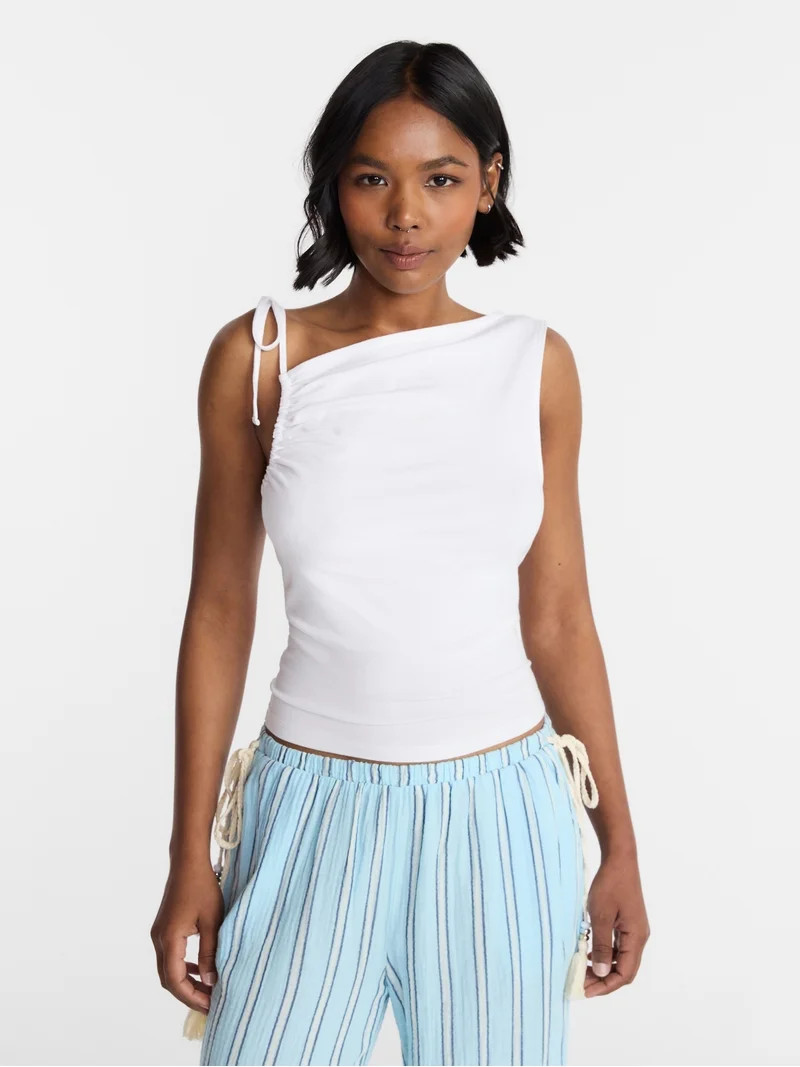 No Boundaries One Shoulder Ruched Top, Women’s XXS-XXL | Walmart (US)