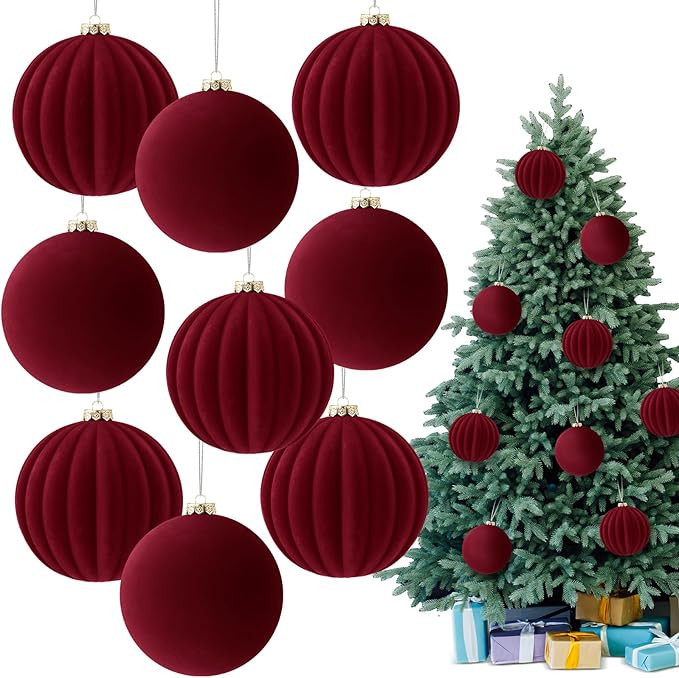 Syhood 9 Pcs 4 Inch Velvet Christmas Balls Large Velvet Xmas Tree Ornaments Balls Decorations Han... | Amazon (US)
