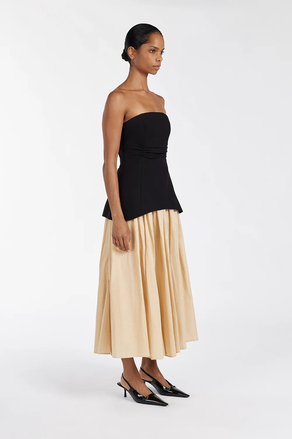 TIA SAND LINEN CIRCLE MIDI SKIRT | DISSH