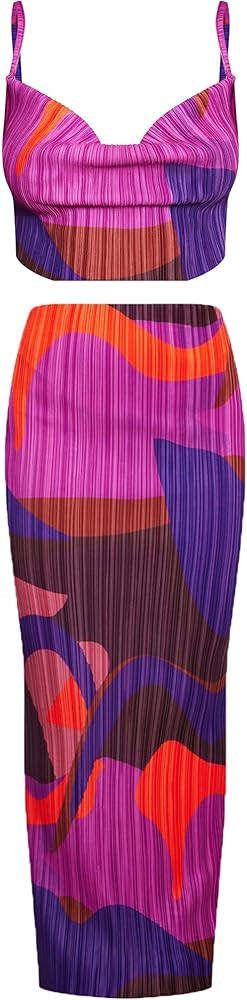 LASPIA Women's Summer 2 Piece Beach Outfit Casual Sleeveless Pleated Cropped Tank Top High Waiste... | Amazon (US)