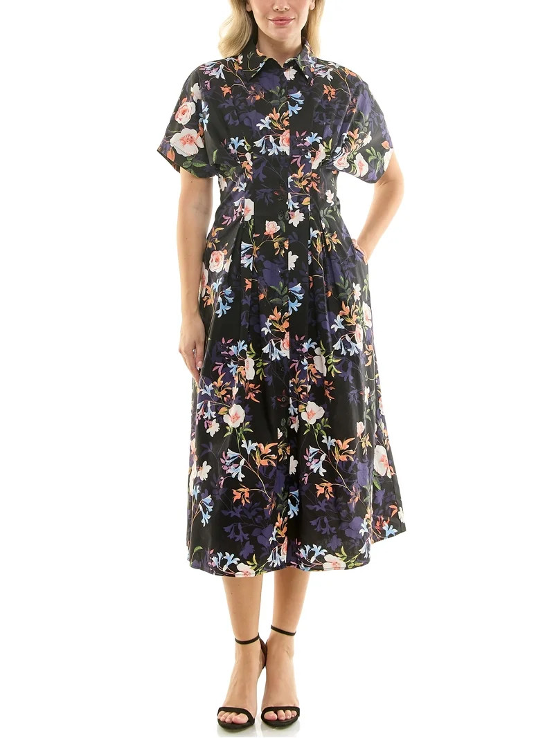 Nicole Miller Pintuck Waist Shirtdress, Sizes 4-16 | Walmart (US)