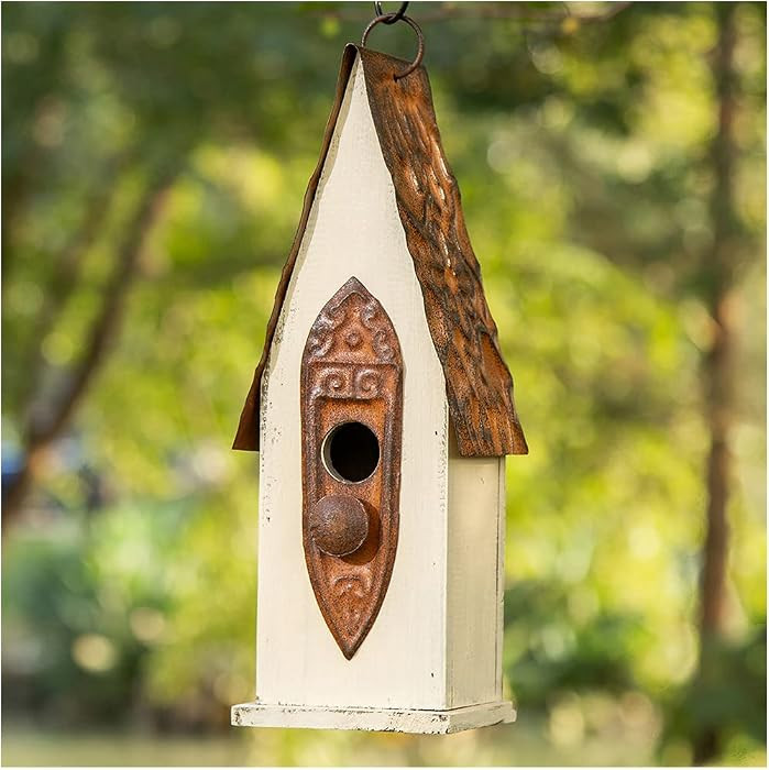 Glitzhome Bird Houses for Outside, Garden Hanging Birdhouse for Outdoors, 13.25" H Washed White D... | Amazon (US)