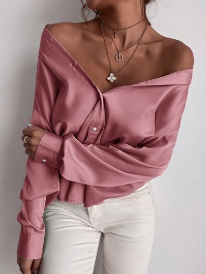 Button Up Solid Tunic Blouse | SHEIN