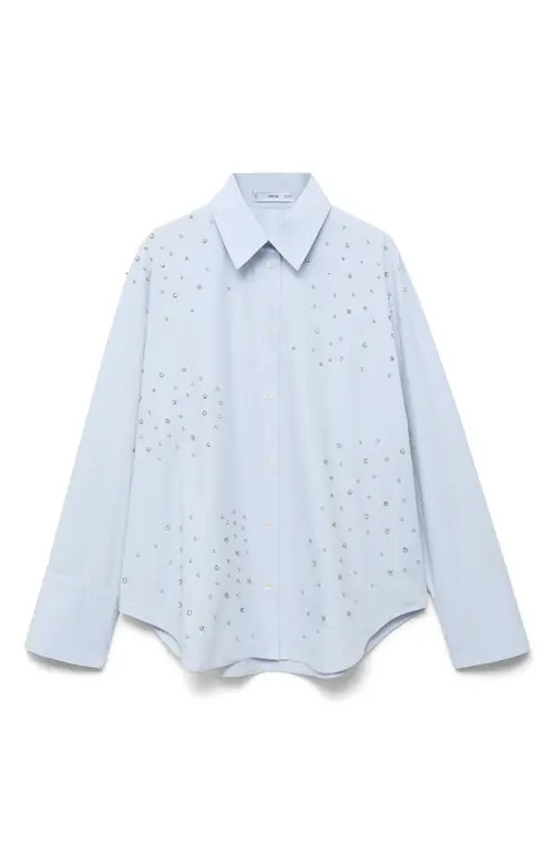 MANGO Crystal Studded Woven Shirt in Blue at Nordstrom, Size 6 | Nordstrom
