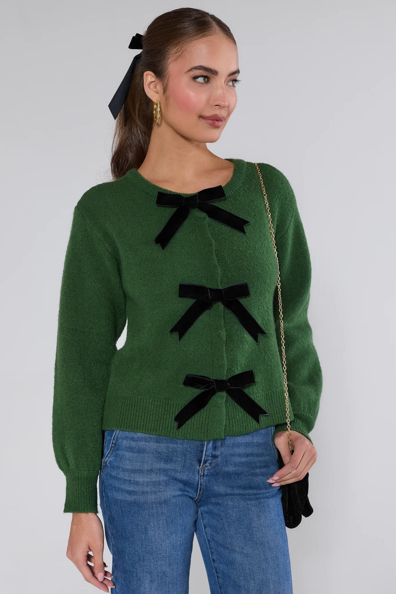 Everly Green Bow Knit Sweater | Avara