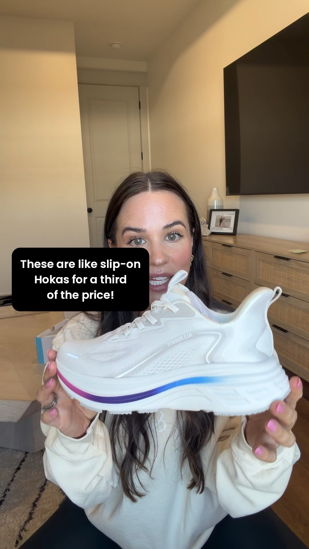 So comfy. Slip on with no hands. And they look like Hokas! I got my normal size.