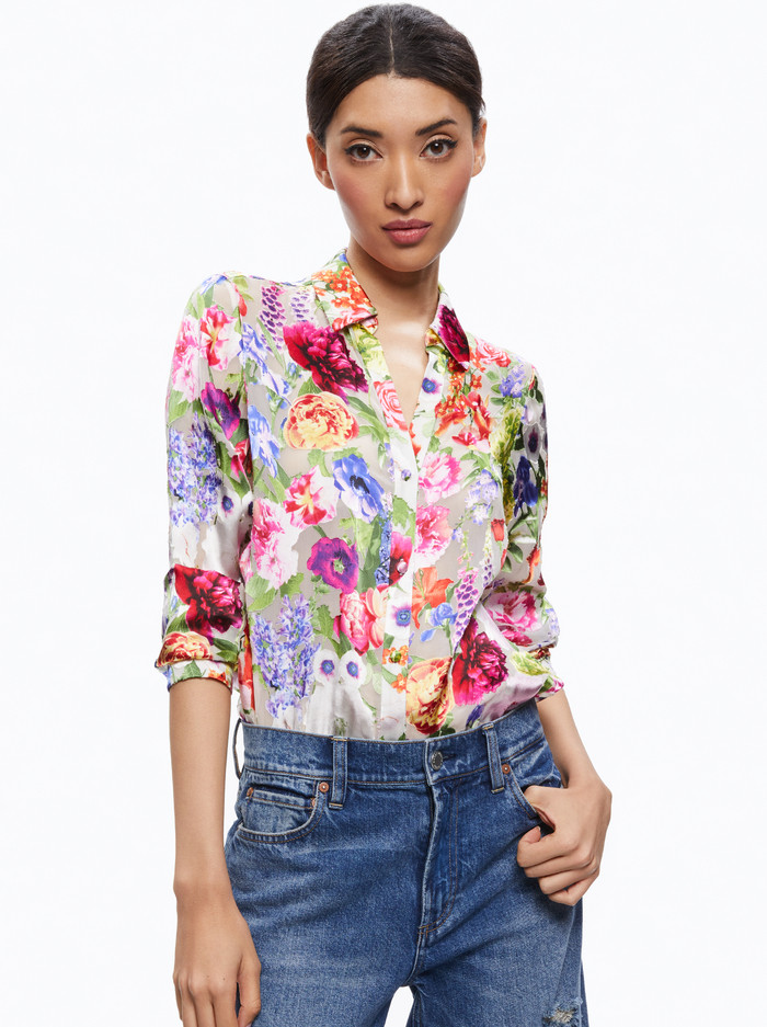 ELOISE BUTTON DOWN BLOUSE | Alice + Olivia