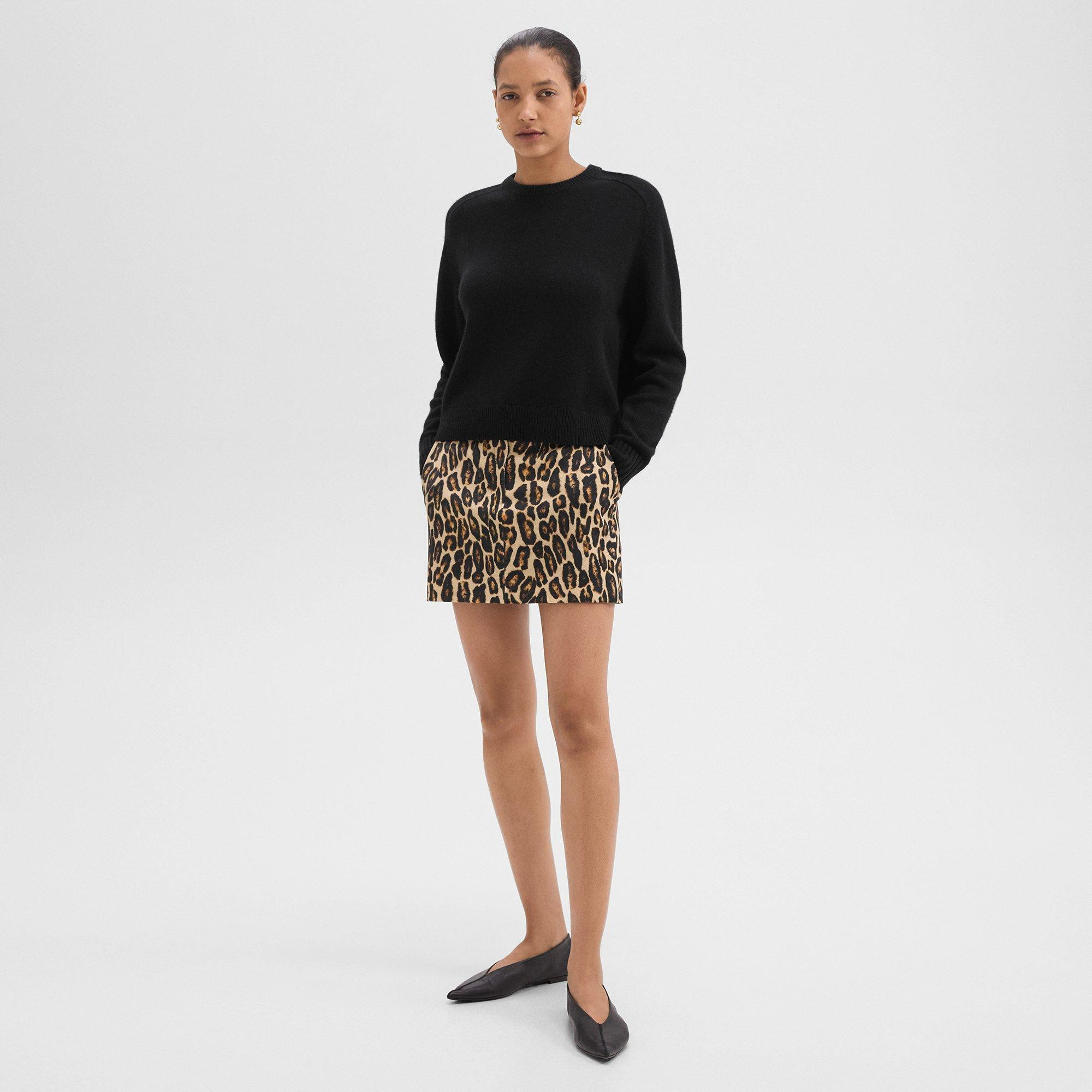 Mini Trouser Skirt in Stretch Leopard Wool | Theory