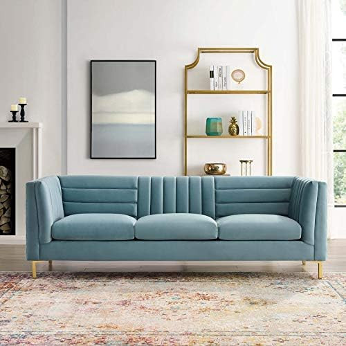 Modway Ingenuity Channel Tufted Performance Velvet Sofa, Light Blue | Amazon (US)