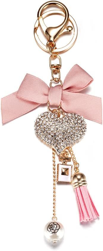 SWJEWEL Rhinestone Heart Keychain for Women Pink Bowknot Tassel Cute Car Key Ring Accessories Gir... | Amazon (US)