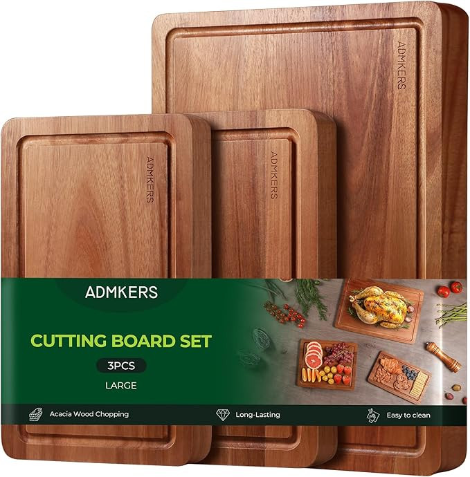 Wood Cutting Boards for Kitchen, Acacia Wooden Cutting Board Set, Charcuterie Board, Large Solid ... | Amazon (US)