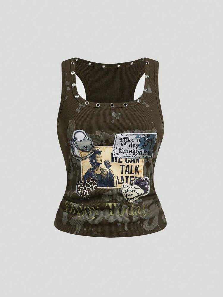 ROMWE Grunge Punk Grunge Style Distressed Vintage Punk Metal Rivet Embroidered Patch Tight Fit Wo... | SHEIN