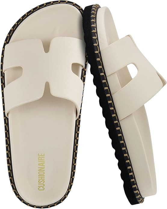 CUSHIONAIRE Crisp Women’s Slide Sandal – Faux Leather Cutout Slip-On with Artisan Stitching &... | Amazon (US)