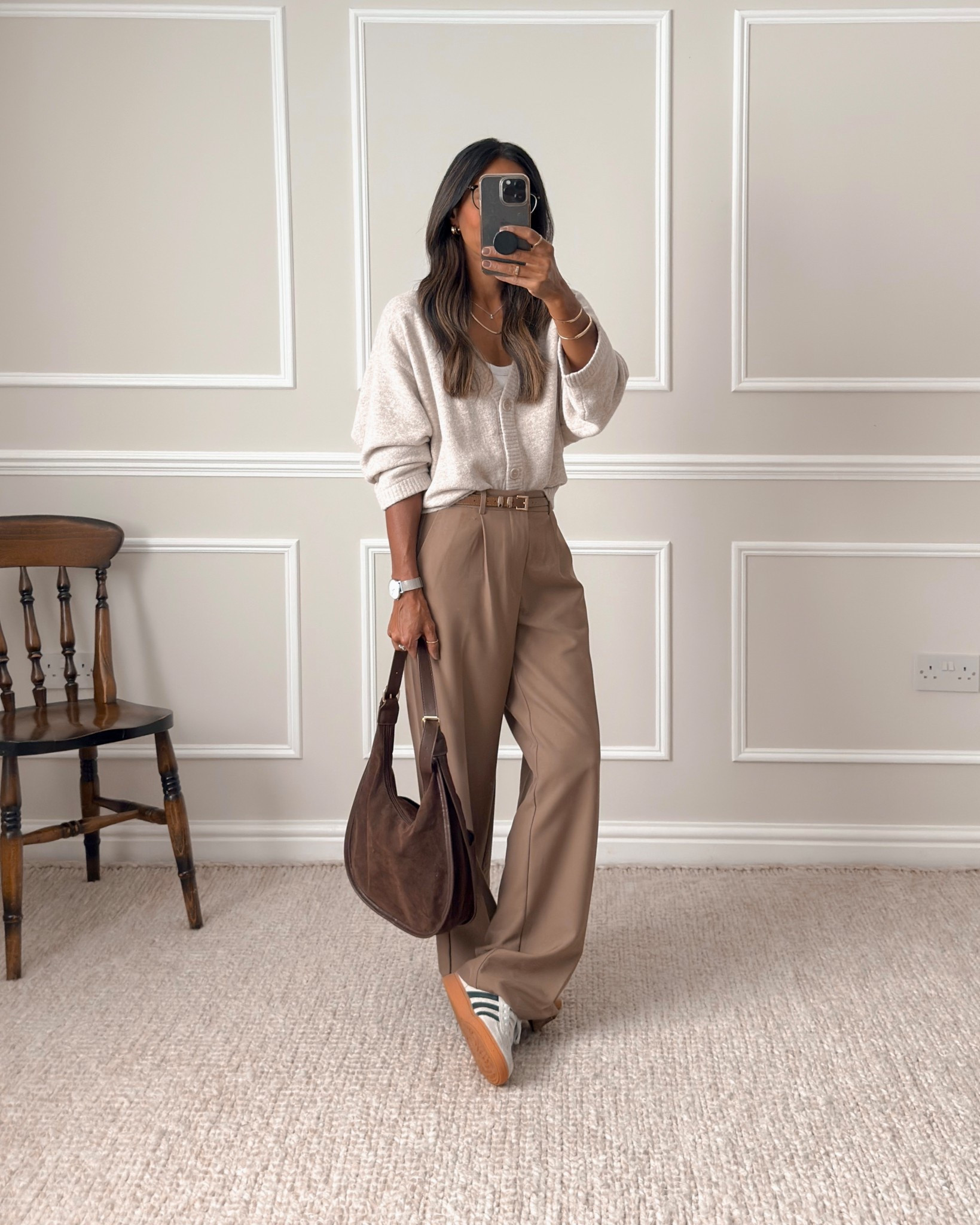 Cardigan - wearing size XS. Super soft! Definitely recommend sizing down as this is a generous fit. Will also tag the brown and grey colours for you.

Wide leg high waist trousers - wearing my normal trouser size - UK size 8. I’m 5’5 and they are long on me but I use wonderweb or safety pins to turn them up along the back hem so bear this in mind if you’re about my height. Also, these are marketed as ‘straight leg’ but are actually wide, high waisted trousers. 

#LTKautumn #LTKeurope #LTKuk