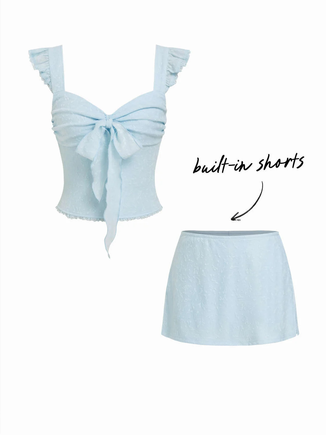 Lace Lace Ruffle Trim Bowknot Top & High Rise Pencil Mini Skirt Set For Daily Casual | Cider