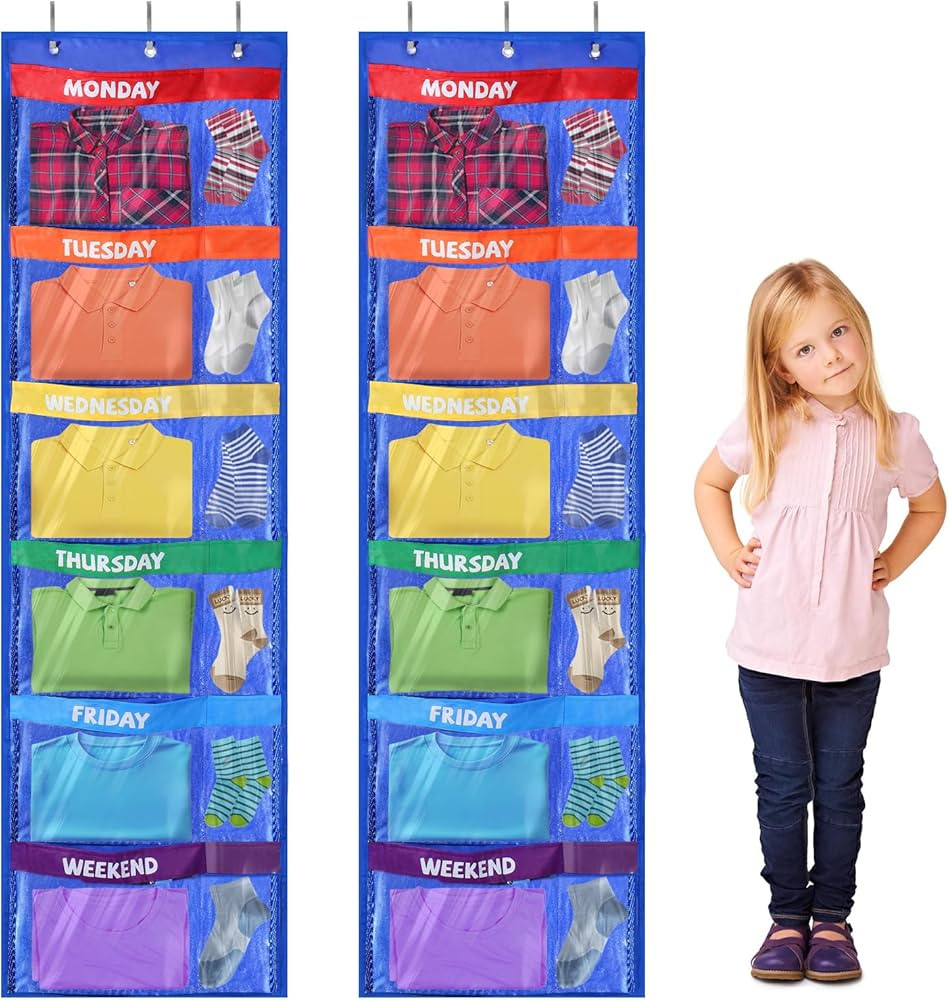 2 Pcs Weekly Kids Clothes Organizer - 59" x 17.7" Large School Day of the Week Clothing Storage w... | Amazon (US)