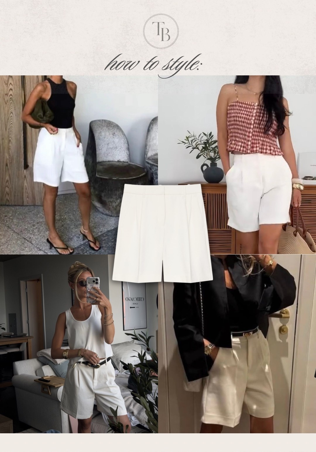 Cream/white tailored shorts styling inspo! The Aritzia crepette ones are perfect 😍

#LTKootd #LTKgrwm #LTKSeasonal