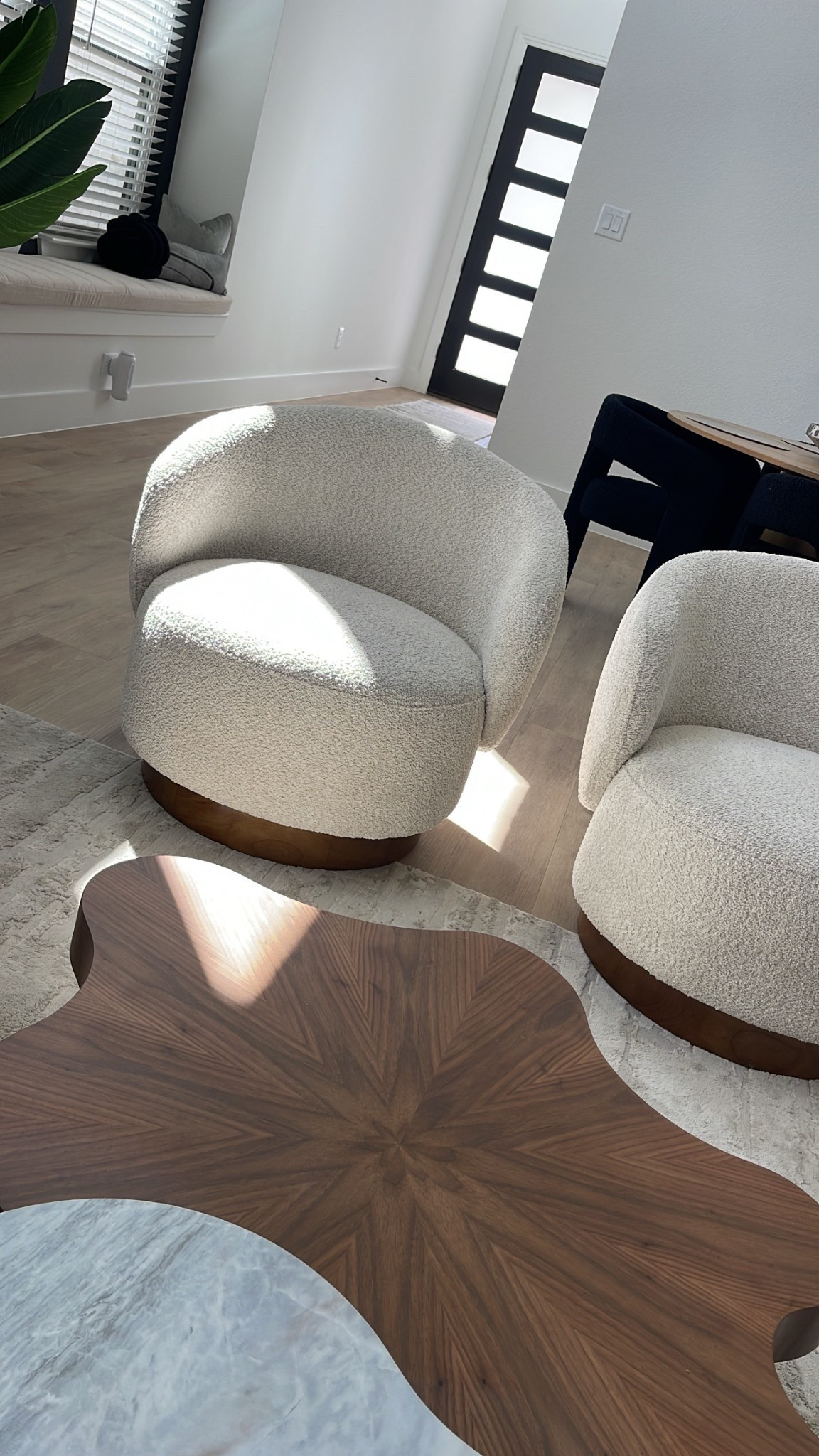 Boucle swivel accent chairs