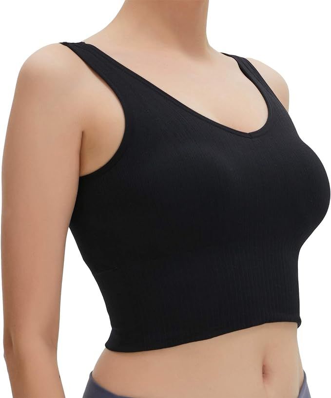 JUST BEHAVIOR Women's Camisole Crop Tops Sport Bra Seamless Camisole Yoga Casual Cami Tank Top Ru... | Amazon (US)