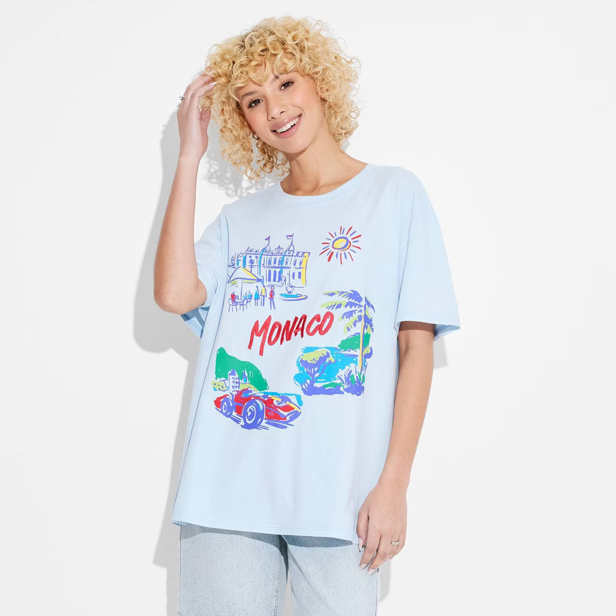 Women's Monaco Boyfriend Short Sleeve Graphic T-Shirt - Sky Blue | Target