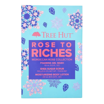 Tree Hut Rose to Riches Foaming Gel Body Wash, Shea Sugar Scrub, and Body Lotion Gift Set - 3ct | Target