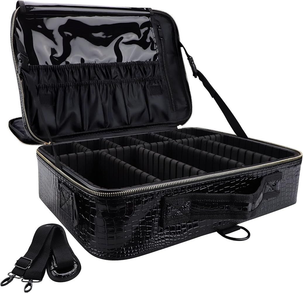 PU Leather Professional Makeup Case 16 Inches Large Travel Makeup Bag Organizer with Shoulder Str... | Amazon (US)