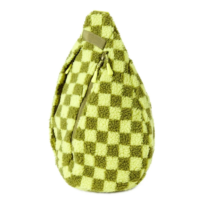 No Boundaries Women's Hands Free Zip Sling Bag New Green Checker - Walmart.com | Walmart (US)