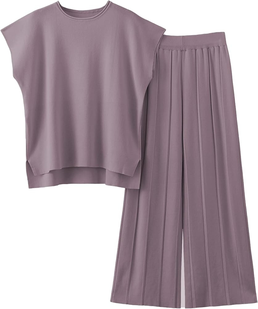 2 Piece Outfits for Women Sweater Sets Knit Vest Tops Elastic Waisted Pants | Amazon (US)
