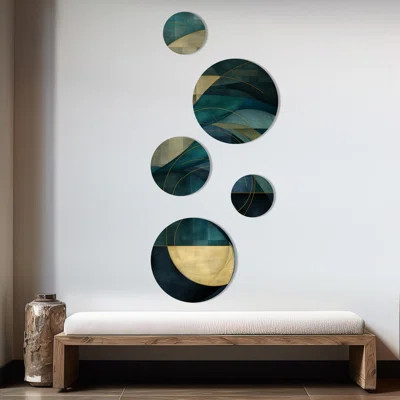 Abstract Echoes Swirls 2 - Abstract Collages Round Wall Art Set Of 5 | Wayfair North America