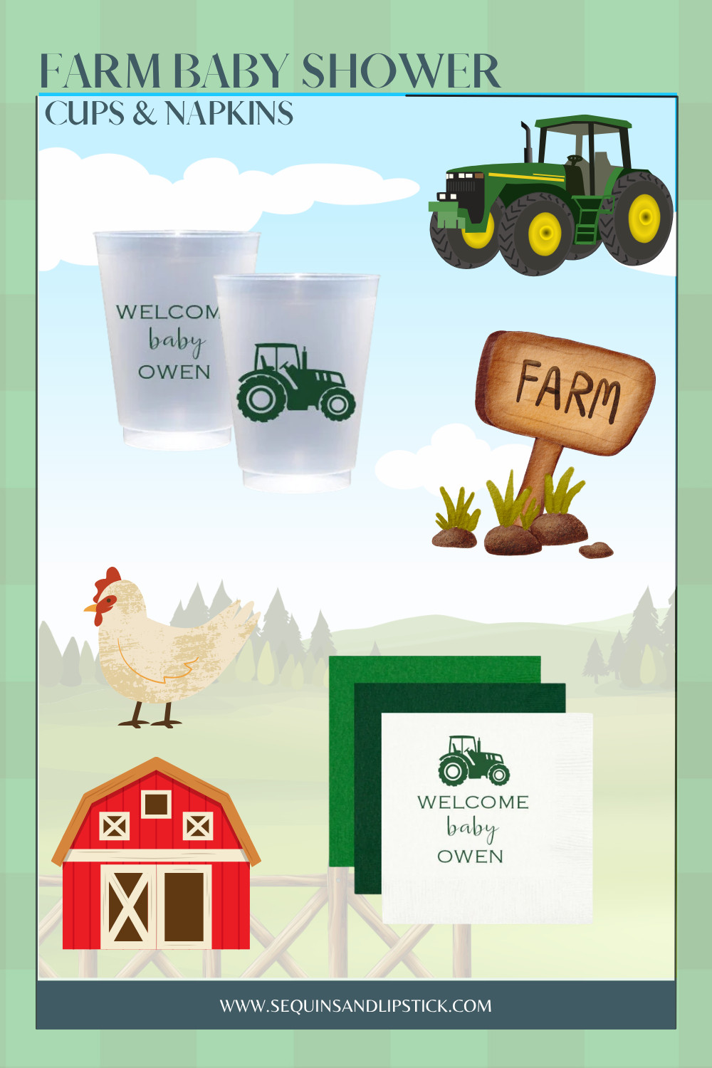 Celebrate your little farmer with adorable personalized farm baby shower supplies! Custom cups and napkins featuring tractors are perfect for welcoming baby. 

 #LTKBaby #LTKKids #LTKMens