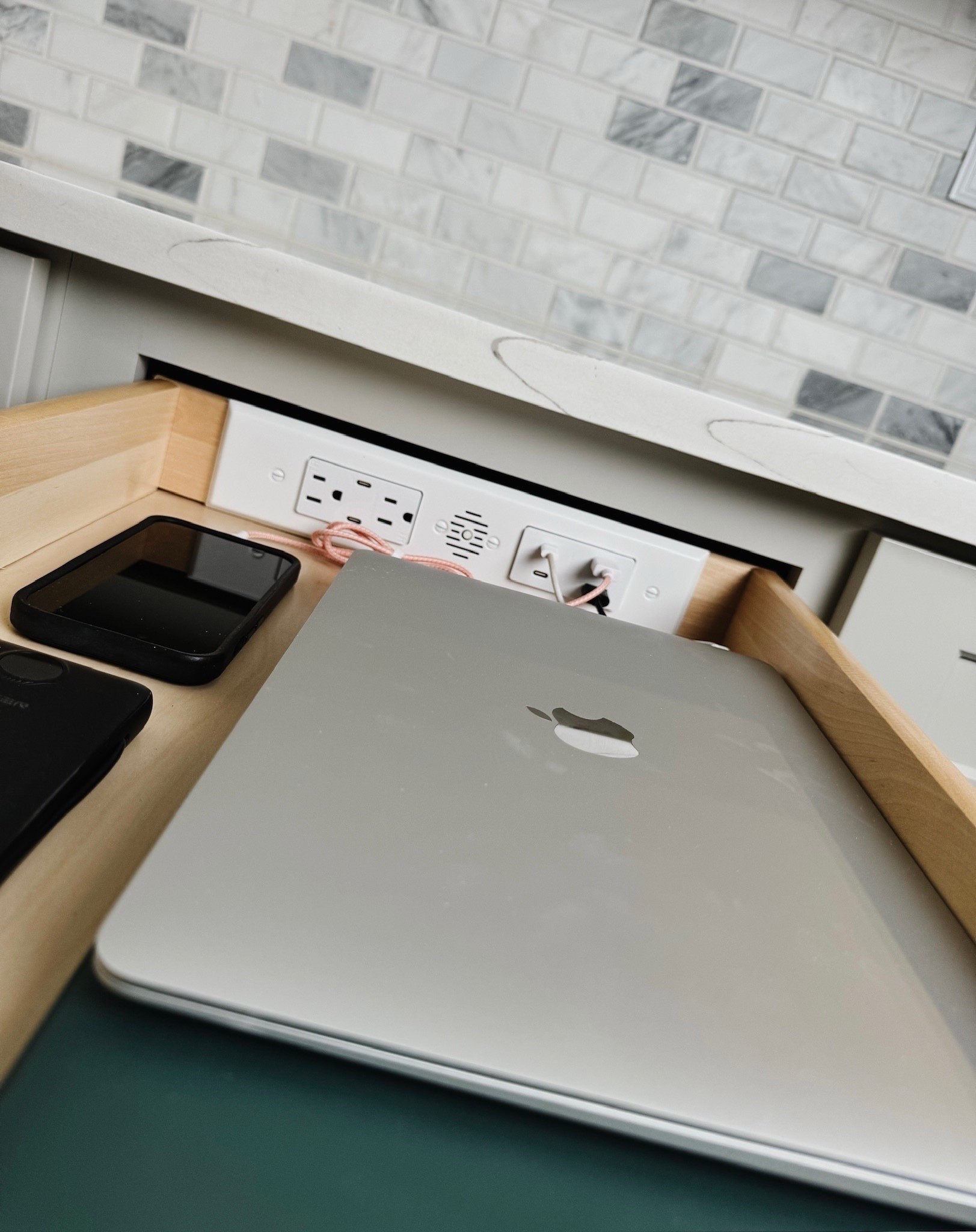 No more countertop clutter 🙌 This Docking Drawer with built-in power outlets and USB ports keeps all the essentials—MacBook, iPhone, and portable charger—tucked away and fully charged. Sleek, functional, and perfect for organized living. ⚡️ #DockingDrawer #SmartStorage #KitchenDesign #ChargingStation #eanesinteriors



#LTKHome #LTKstorytime #LTKvlog