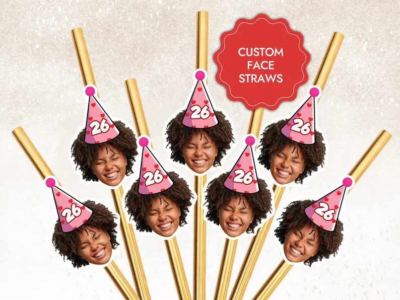 Customized Face Photo Custom Straws Birthday Straw With Picture Personalized Straws Birthday Stra... | Etsy (Global)