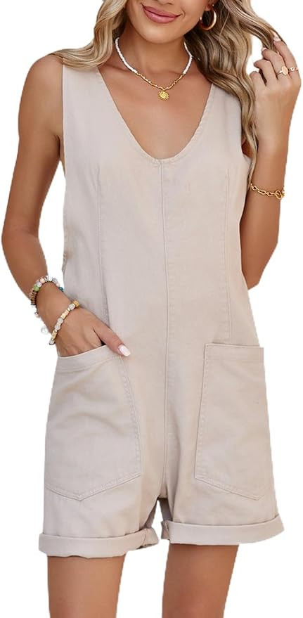 Womens High Roller Shortall Denim Romper Casual Sleeveless Loose Jeans Overalls Shorts Jumpsuits ... | Amazon (US)