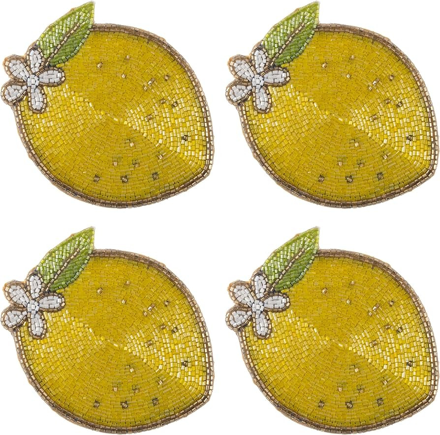 Karma, Lemon Beaded Drink Coasters Set of 4, Summer Round Beaded Coasters for Dinning Table and C... | Amazon (US)