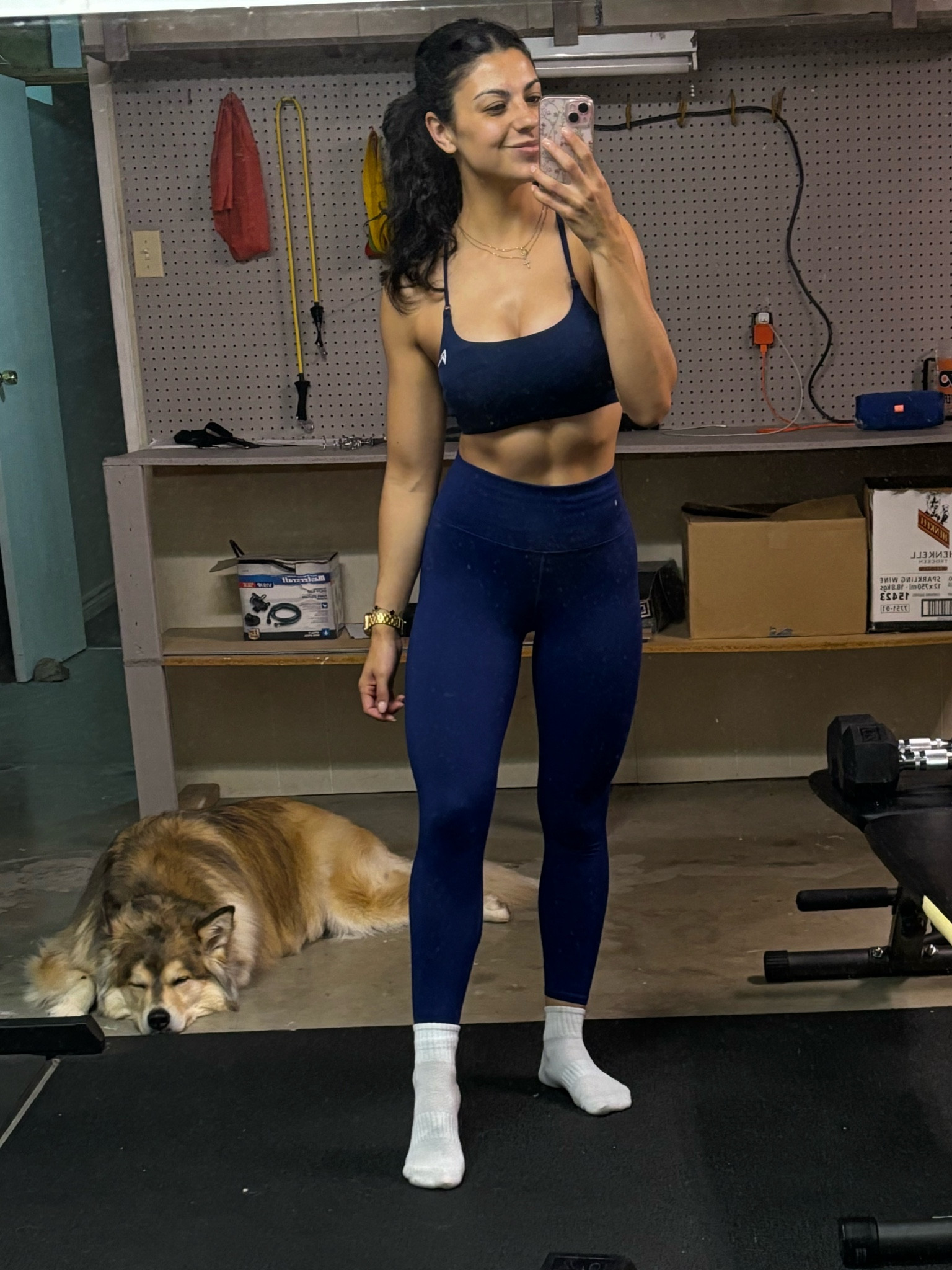 I feel I love navy more than black! And spot the pup taking a nap while we workout 🐶

Sportsbra is from Oner so I’ll link a few very similar from Gymshark (I find their quality identical)
Leggings are align! 
Socks: Amazon 

#LTKcanada #LTKfitness #LTKstyletip