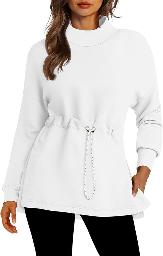 Women's Turtleneck Sweatshirts Long Sleeve Pullover Tops Side Slit Tunic Shirts with Drawstring W... | Amazon (US)