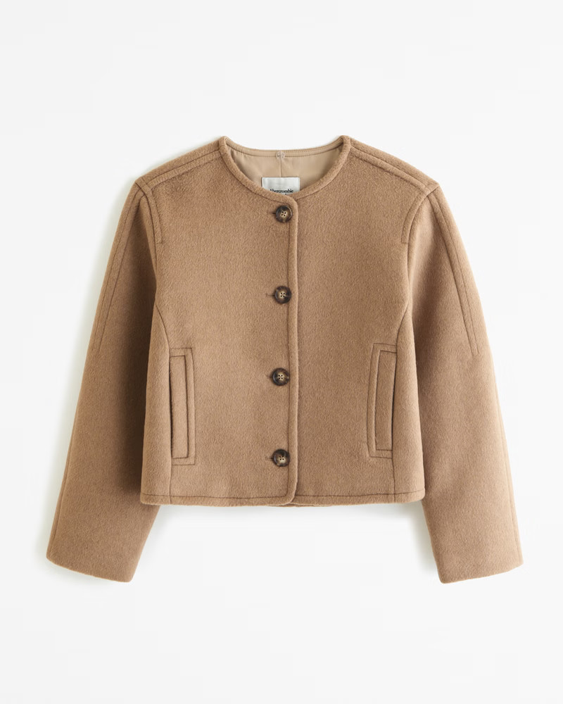 Removable Scarf Double-Cloth Wool-Blend Jacket | Abercrombie & Fitch (US)