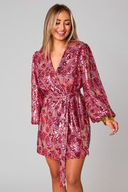 BuddyLove | Adeline Sequin Wrap Dress | Wild Strawberry | BuddyLove