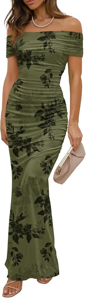 LUXVEER Wedding Guest Dresses for Women 2026 Floral Formal Cocktail Maxi Styles Off the Shoulder ... | Amazon (US)