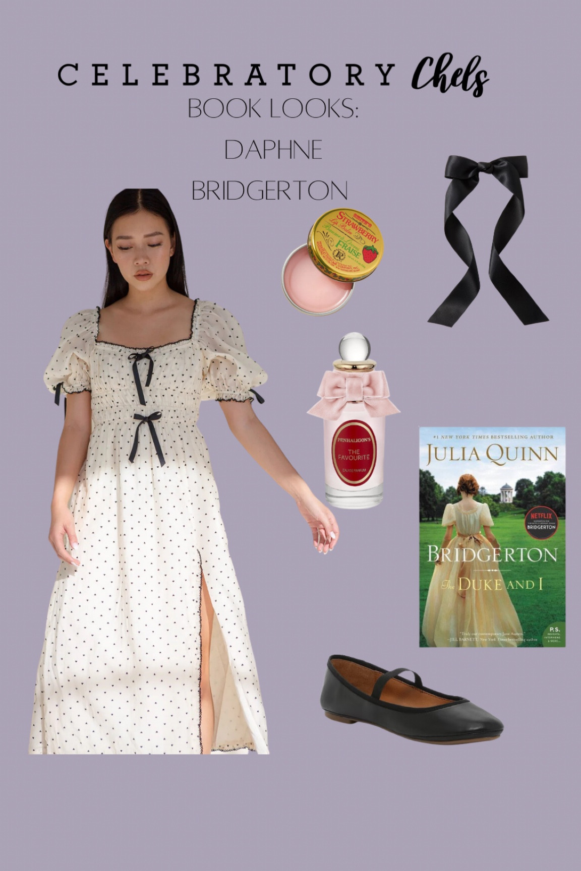 Polka-dot midi dress
Bridgerton style
Regencycore 
Perfume
Fragrance
Strawberry lip balm 
Beauty 
Mary Janes
Flats
Bridgerton novel: the Duke and I
Hair ribbon 
Gifts for the book lover 

#LTKbeauty #LTKGiftGuide #LTKFind