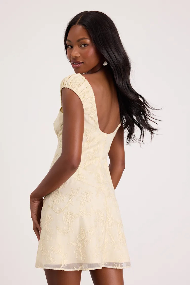 Aura Pale Yellow Embroidered Mini Dress | Lulus