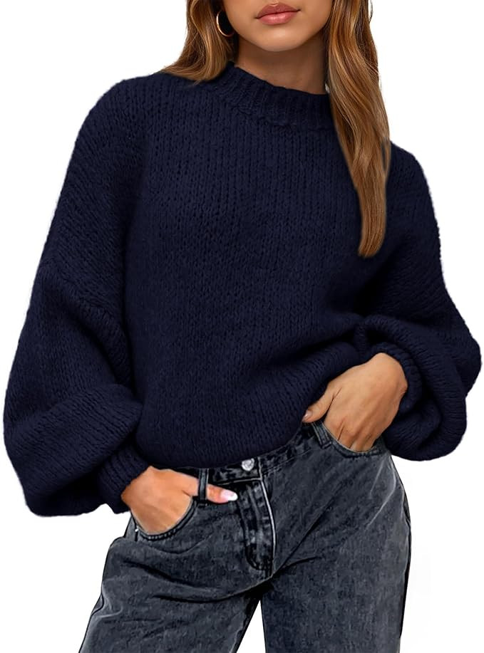BTFBM Sweaters for Women Fall 2025 Crew Neck Lantern Long Sleeve Casual Oversized Pullover Knit W... | Amazon (US)